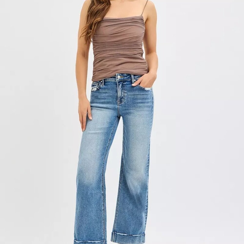 RISEN Full Size Mid Rise Crop‎ Straight Jeans with Taylor Cuffed Plus Size - Picture 6 of 6